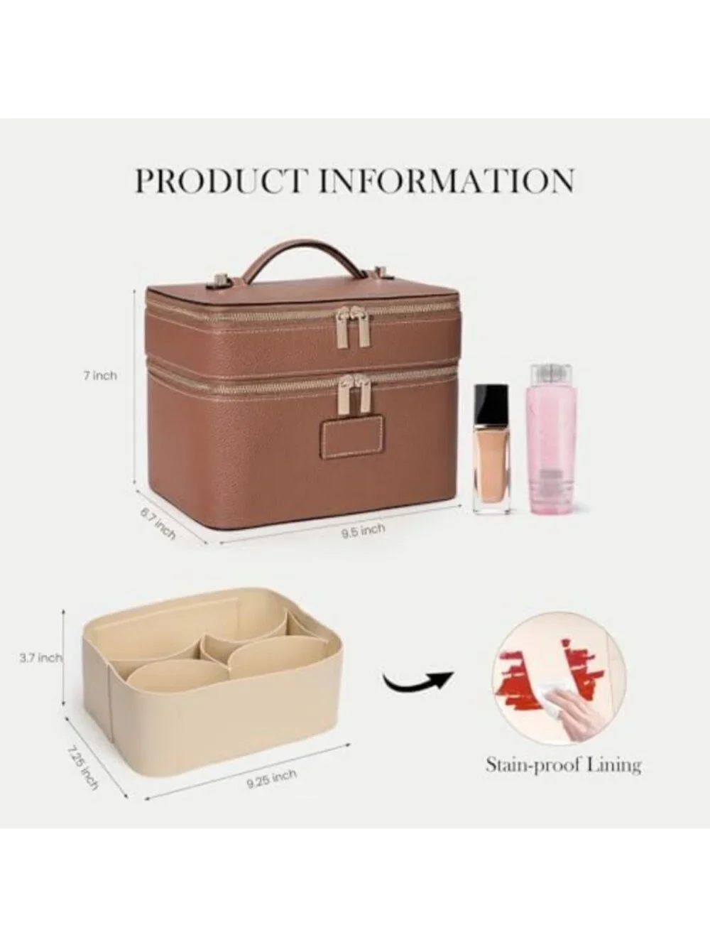 Stylish Large Leather Makeup Bag Duo - Travel Toiletry Case & Double Layer